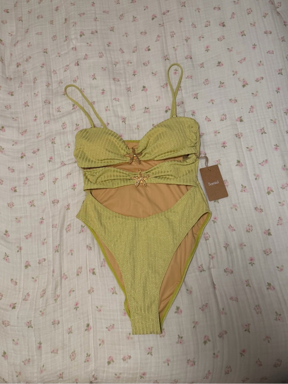 Samiol Yellow-Green One-Piece Cutout Swimsuit